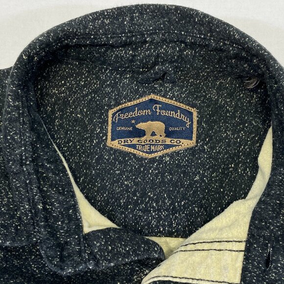 Freedom Foundry Brushed Cotton Flannel Shirt Jacket Black White Marled Button Up - Picture 11 of 12